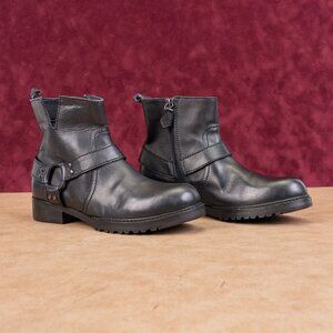 Vintage Foundry Women Morgan Black Leather Harness Moto Biker Ankle Boots sz 6.5